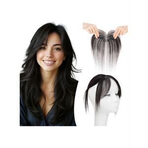 Tesshair Clip in Bangs 100% Real Human Hair Middle Part Natural Black 11g #1B